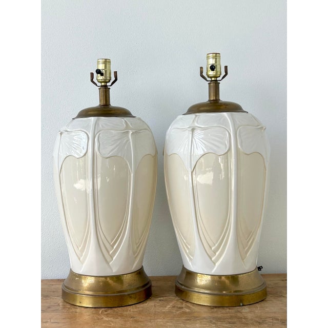 Vintage Boho Frederick Cooper Ginkgo Glazed Ceramic Lamps - A Pair For Sale - Image 10 of 12