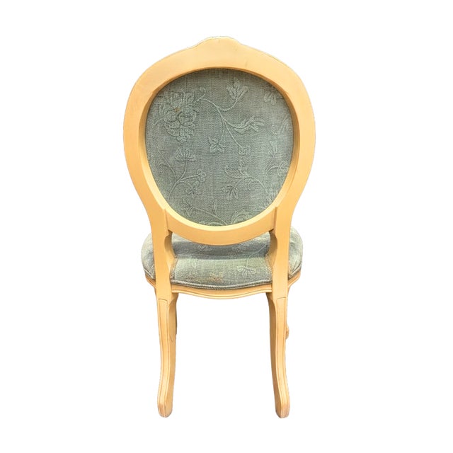 French Louis XVI Style Dining Chairs and Armchairs in Faded Teal Floral Upholstery, 1950s, Set of 8 For Sale - Image 6 of 11