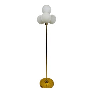 Midcentury Brass and Opaline Glass 4-Arm Floor Lamp by Kaiser, Germany, 1960s For Sale