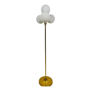 Midcentury Brass and Opaline Glass 4-Arm Floor Lamp by Kaiser, Germany, 1960s