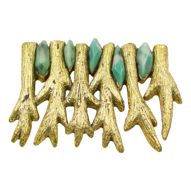 Artist Mary Oros Gilded Cast Resin Brooch with Turquoise Resin Cabochons For Sale