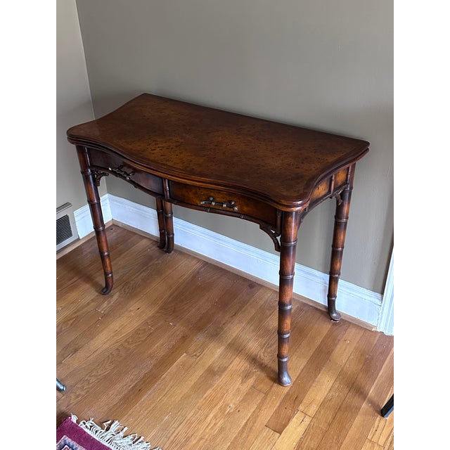 Theodore Alexander Leather Top Game Table Handsome tooled leather top that folds in half when not in use. Excellent...