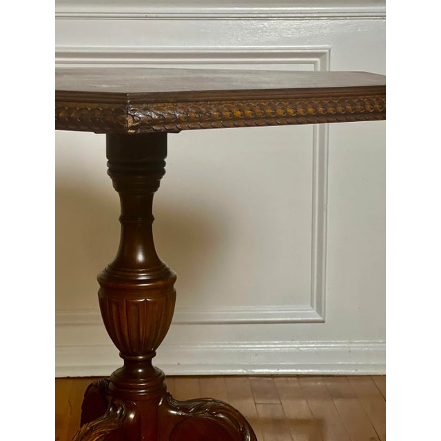 1930s French Carved and Book-Matched Walnut Burl Hexagonal Pedestal Table For Sale In Philadelphia - Image 6 of 12