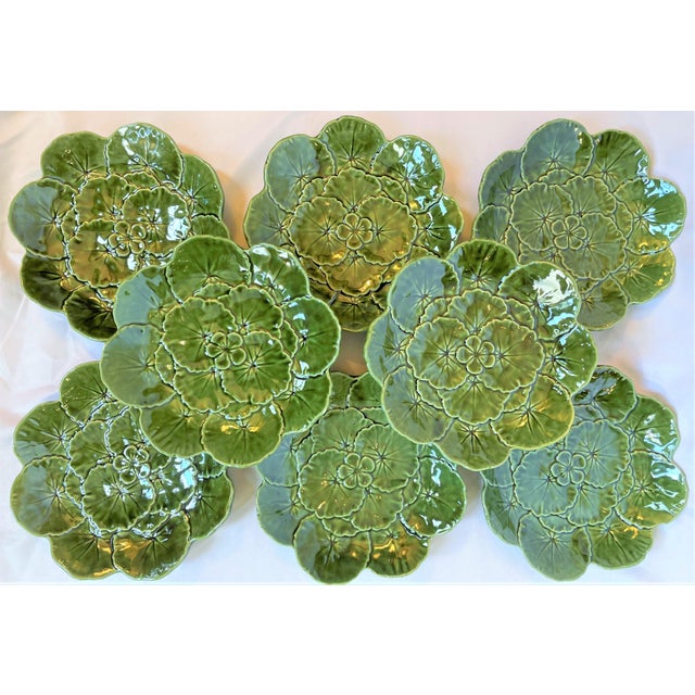 Vintage Majolica Cabbage Ware Geranium Plates - Set of 8 For Sale - Image 10 of 10
