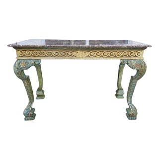 Antique Italian Top Marble Gilt and Patna Wood 19 Century Center Table.. For Sale