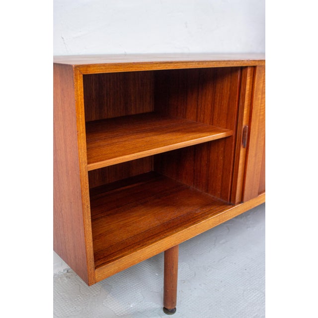 Mid-Century Modern Mid-Century Danish Sideboard with Rolling Doors Teak by Ejnar Larsen & Aksel Bender for Næstved Furniture Factory, 1960s For Sale - Image 3 of 18
