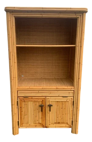 Vintage Split Reed Bamboo Coastal Cabinet