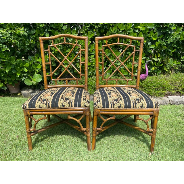 Vintage Palm Beach Regency Fretwork Rattan Dining Chairs | Set of 4 For Sale - Image 9 of 12