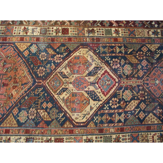 Tribal 1930s Blue Navy Geometric Tribal Antique Persian Kurdish Rug 3'9" X 11'8" Handknotted Wool Carpet For Sale - Image 3 of 6