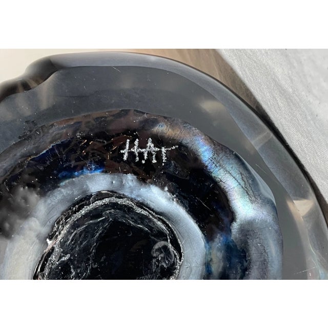 1980s Rare Hand Blown Aurene Iridescent Rainbow Glass Vase Holding Sphere Sculpture For Sale - Image 15 of 16