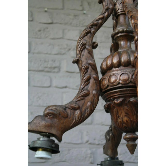1920s C1920's French Art Deco Carved Wood Sea Creature/ Dolphin 4 Fish Chandelier For Sale - Image 5 of 10