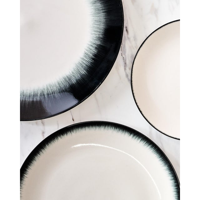 Set of 8 Minimalist "Variation 1 Dé" Dessert Plates by Ann Demeulemeester for Serax, in White Glazed Porcelain With Organic Black Border For Sale - Image 10 of 11