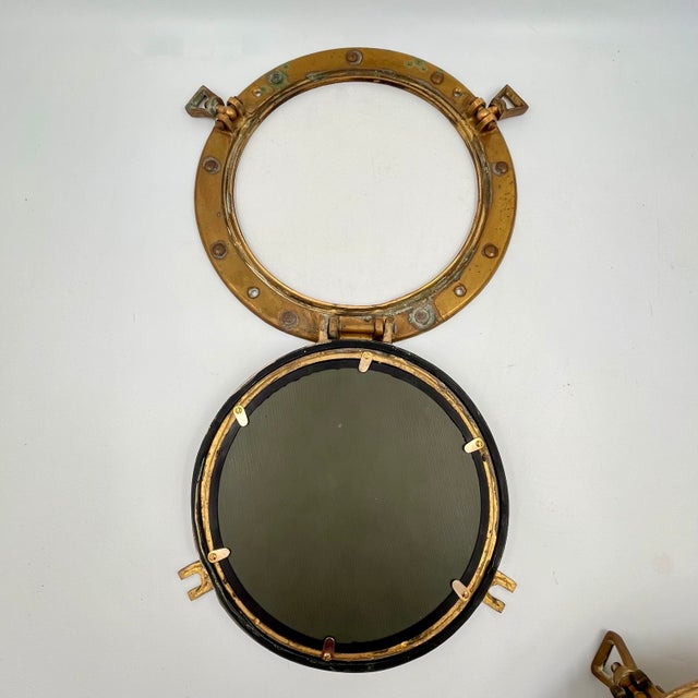 Vintage Nautical Brass Porthole Mirror For Sale - Image 4 of 10
