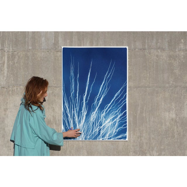 2020 Glowing Fireworks Lights, Handmade Limited Edition Cyanotype Print on Watercolor Paper For Sale - Image 9 of 12