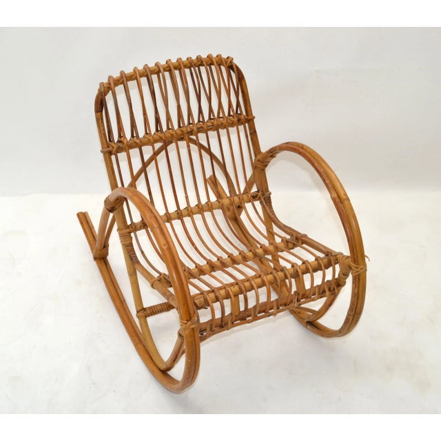 Vintage Bohemian Style Bamboo, Cane & Wicker Children Rocking Chair For Sale - Image 12 of 13