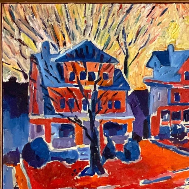 Wood Vintage Boho Signed Original Abstract Expressionist Oil Painting on Canvas For Sale - Image 7 of 13
