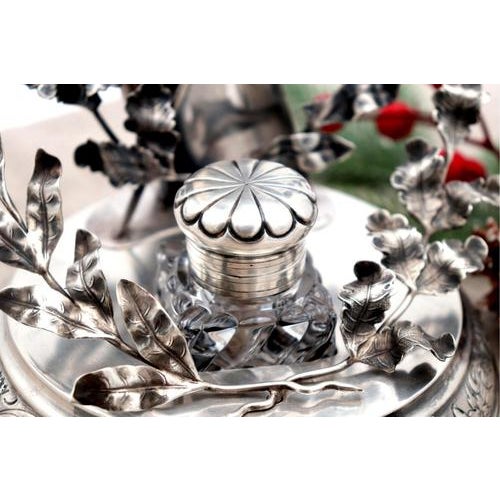 Silver Inkwell with Quill Holder For Sale - Image 3 of 7