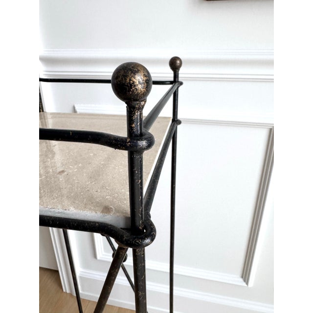 Neoclassical Mid 20th Century Neoclassical Iron Pedestal With Stone Shelves For Sale - Image 3 of 6