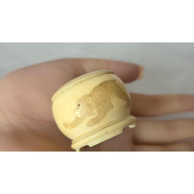 Rare Japanese Meiji Ivory Three-Piece Set With Monkeys For Sale In Cleveland - Image 6 of 13