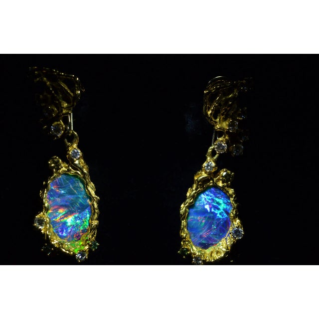 Contemporary 1960s The Stella: Arthur King Ear Pendants Set with Opal and Diamonds and Fancy Colored Diamonds, 2 Pieces For Sale - Image 3 of 6
