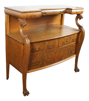 Antique American Empire Victorian Tiger Oak Figural Buffet Server Sideboard