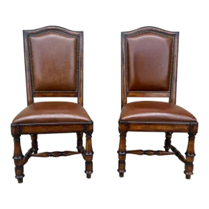 Late 20th Century Pair of Vintage Hooker Furniture Wynterhall Collection Leather Side Dining Chairs With Nailhead Trim