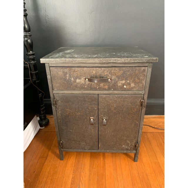 Industrial Industrial Leather and Metal Nightstands - a Pair For Sale - Image 3 of 9