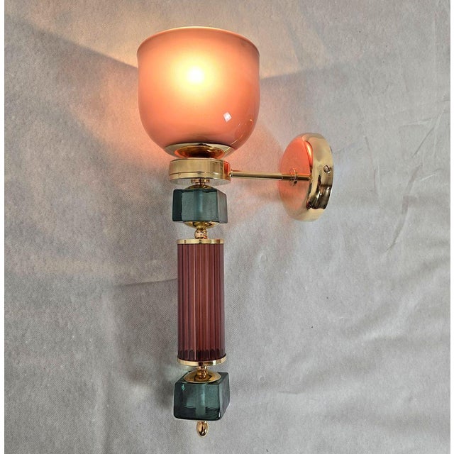 Mid-Century Modern 1990 Burgundy and Green Murano Glass Sconces - a Pair For Sale - Image 3 of 11