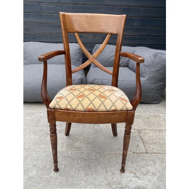 Antique Rustic Office Chair in Cherrywood and Fabric, 1950s For Sale - Image 12 of 18
