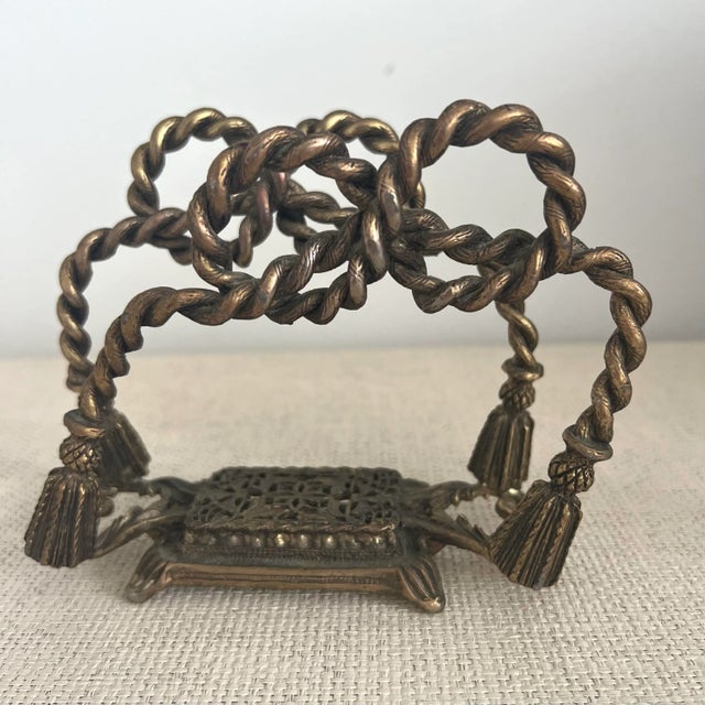 Metal Vintage Italian Style Rope & Tassels Gilded Napkin Holder For Sale - Image 7 of 8