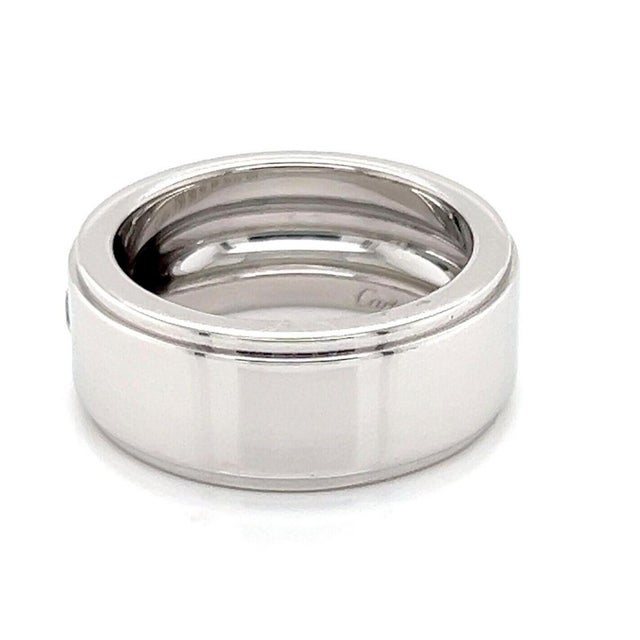 Mid 20th Century Cartier 18k White Gold Wide Wedding Band Ring With Diamond Size 5 For Sale - Image 5 of 7