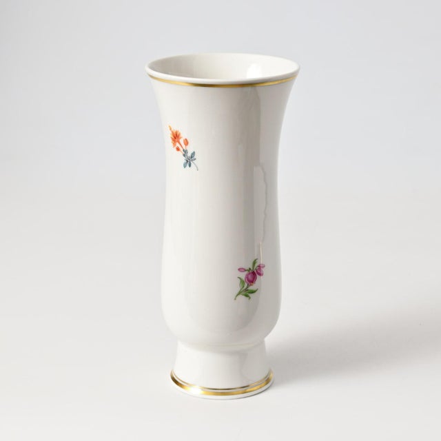 Ceramic German Hand-Painted Flower Series Porcelain Vase from Meissen, 1950s For Sale - Image 7 of 11
