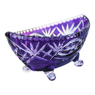 Amethyst Purple Crystal-Cut Footed Bowl For Sale