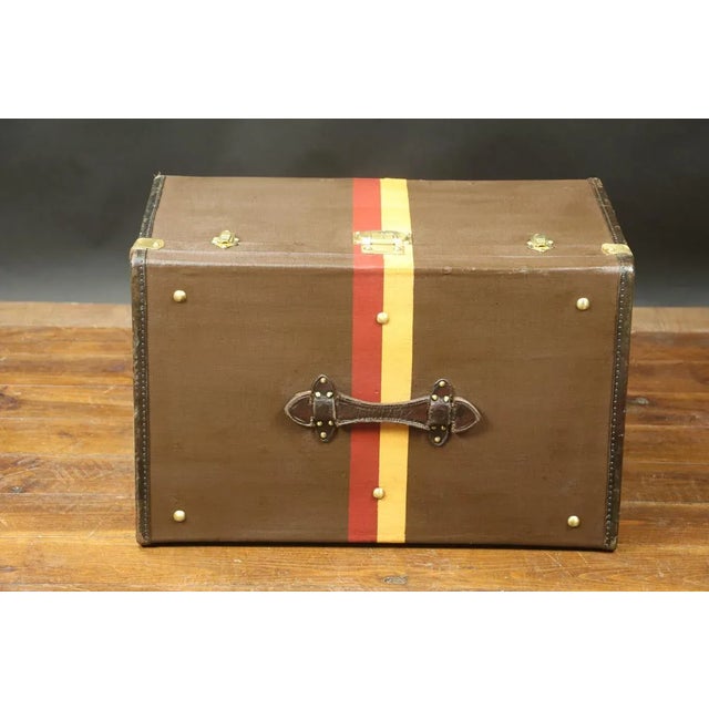 Hat Trunk in Brown Canvas with Stable Bands For Sale - Image 9 of 10