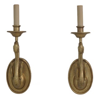 1980s Chapman Brass Swan Electrified Wall Sconces - a Pair For Sale