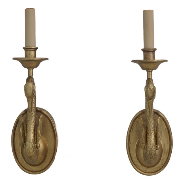 1980s Chapman Brass Swan Electrified Wall Sconces - a Pair For Sale