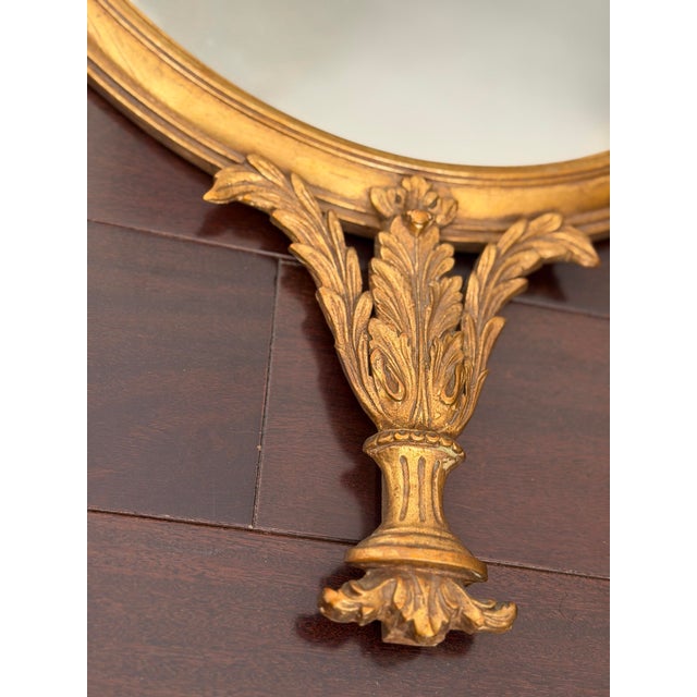 Antique French Louis XVI Style Giltwood Oval Mirror — Urn Crest, Swag Garland, Gold Leaf Gesso Frame, c.1900 For Sale - Image 9 of 12