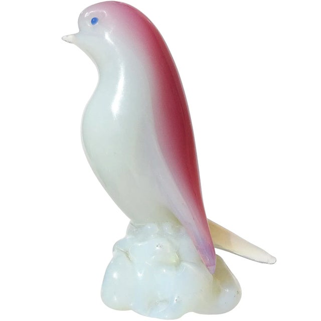 Glass Murano Seguso Vetri d'Arte Vintage Pink Opalescent White Italian Art Glass Bird Figure Sculpture For Sale - Image 7 of 7
