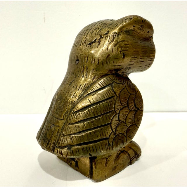 Brass Brass Owl Figurine Vintage Statue Decor Bird Sculpture Purchased in Munich, Germany For Sale - Image 8 of 10