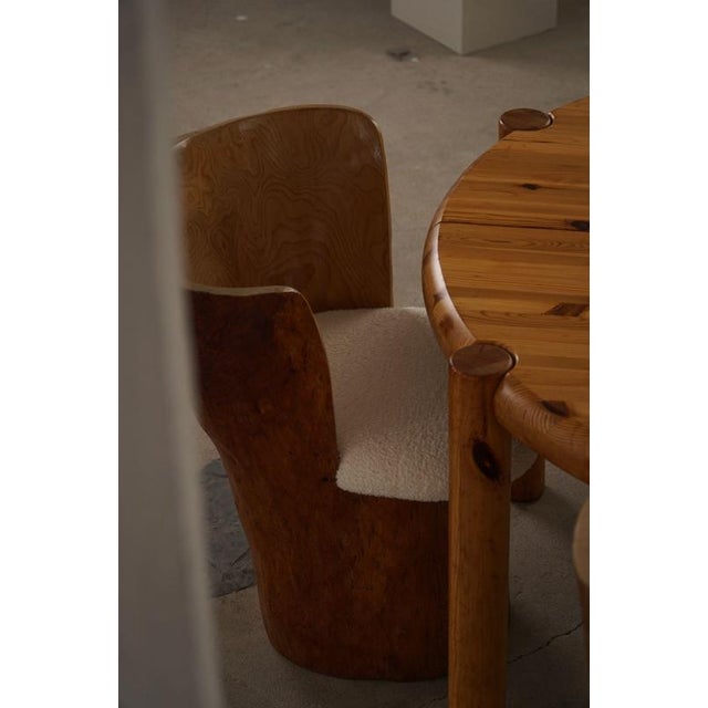 Brown Swedish Stump Chairs in Wood with Bouclé Seats, 1960s, Set of 4 For Sale - Image 8 of 18