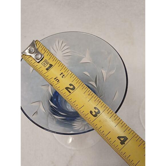1960s Mid Century Modern Murano Etched Cocktail Cordial Glasses 5" Blue Barware Hand Blown Floral - a Pair For Sale - Image 16 of 16