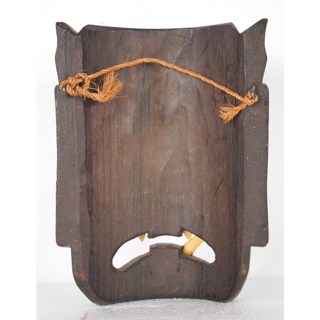 Mid 20th Century Pair of Vintage Japanese Hand Carved Wooden Masks For Sale - Image 5 of 11