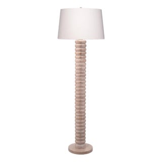 Jamie Young Abacus Mango Wood 1-Light Floor Lamp with Polyester Linen Shade For Sale