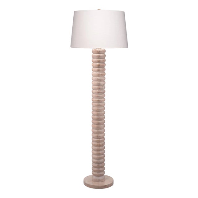 Jamie Young Abacus Mango Wood 1-Light Floor Lamp with Polyester Linen Shade For Sale