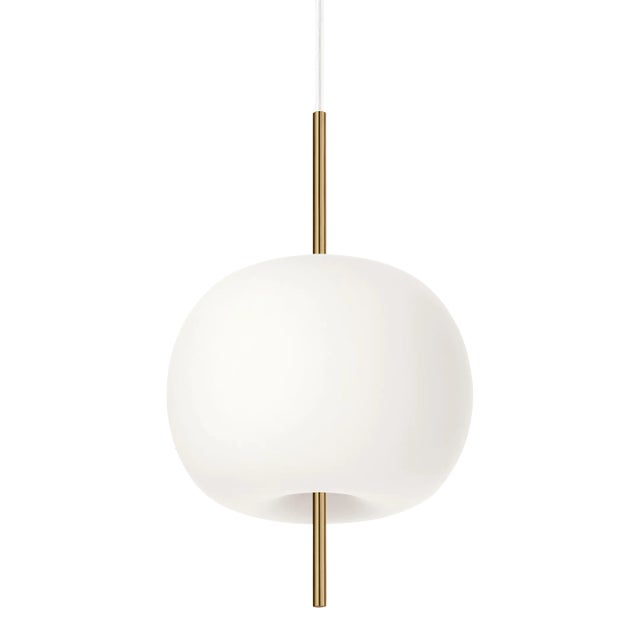 Small 'Kushi' Opaline Glass and Brass Suspension Lamp for Kdln For Sale