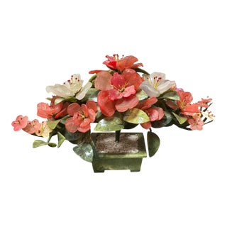 Chinese Jade Tree With Rose Quartz & White Carnelian Botanicals in Jade Planter For Sale