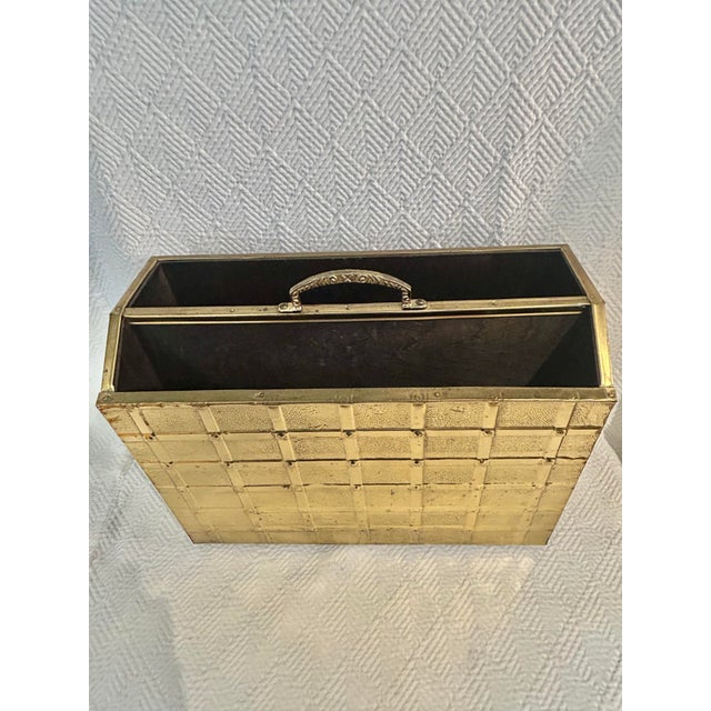 Wood Vintage 1970's English Brass Clad Magazine Holder - Hollywood Regency For Sale - Image 7 of 11
