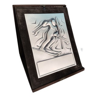 Vintage 925 Sterling Silver Sheet Slalom Skiing Trophy Plaque by Ottaviani, Italy, 1970s For Sale