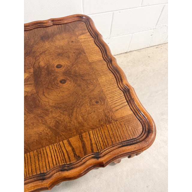 Brown Mid 20th Century Neoclassical French Provincial Burlwood Walnut Scalloped End Tables - A Pair For Sale - Image 8 of 12