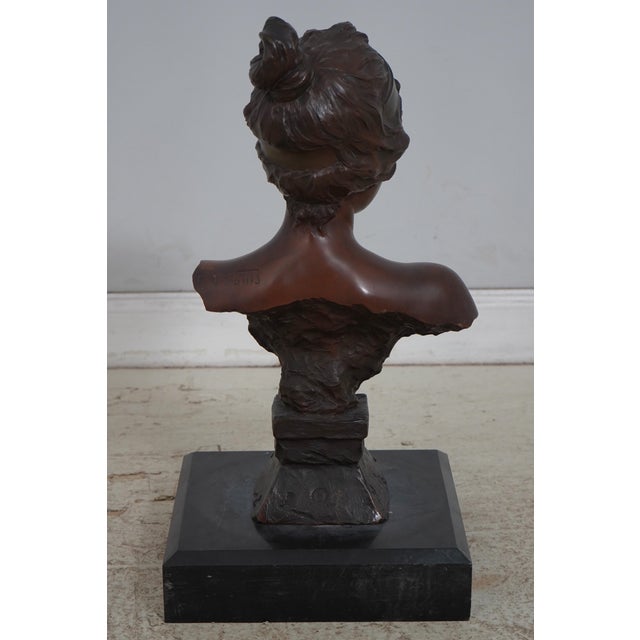 Bronze E. Vallanis 19th Century Bronze Bust of Woman on Pedestal - Signed For Sale - Image 8 of 12